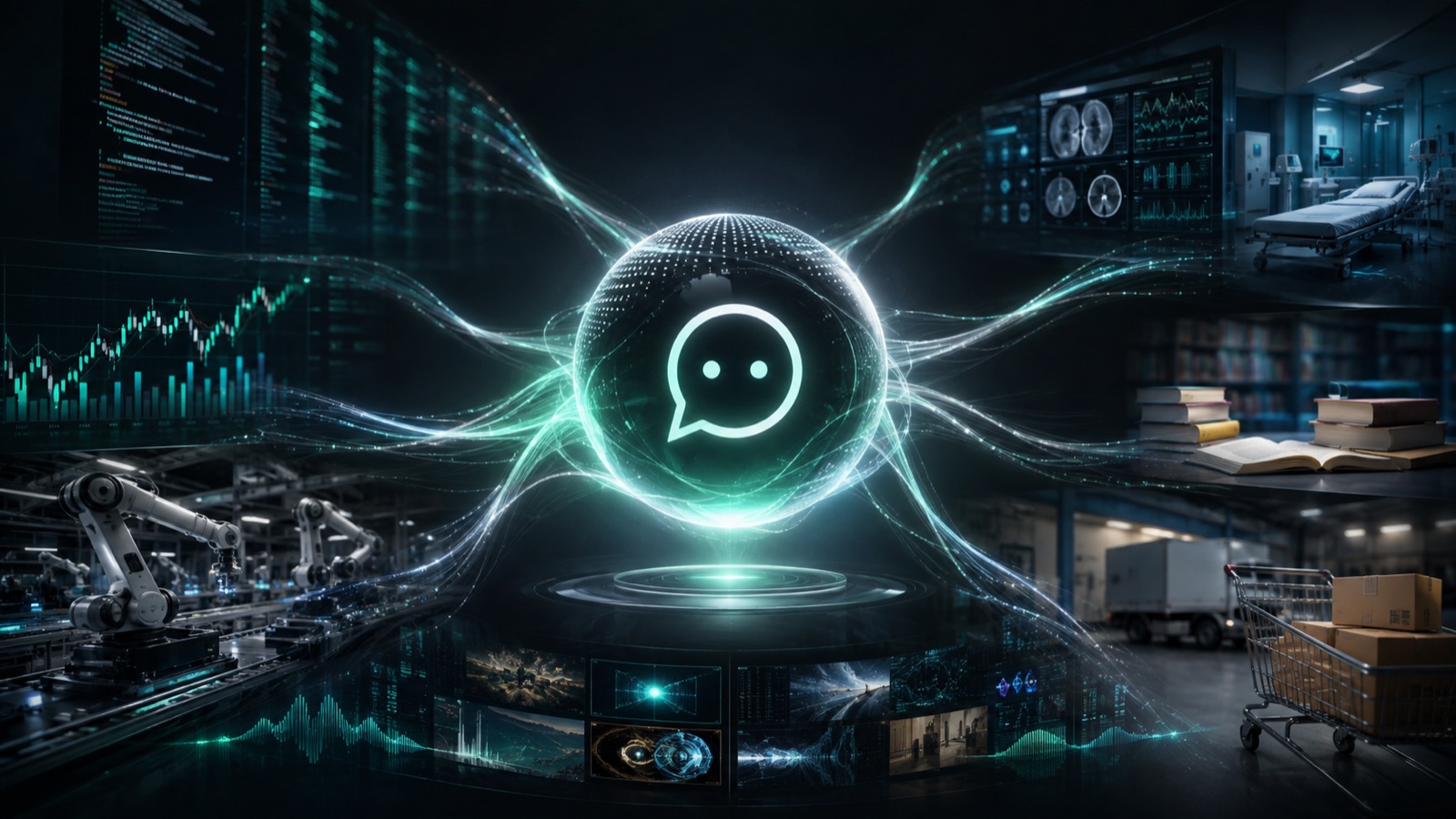 A conversational AI system connecting software, finance, healthcare, education, manufacturing and retail